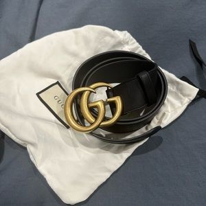 Gucci Black Leather Belt with Gold Buckle